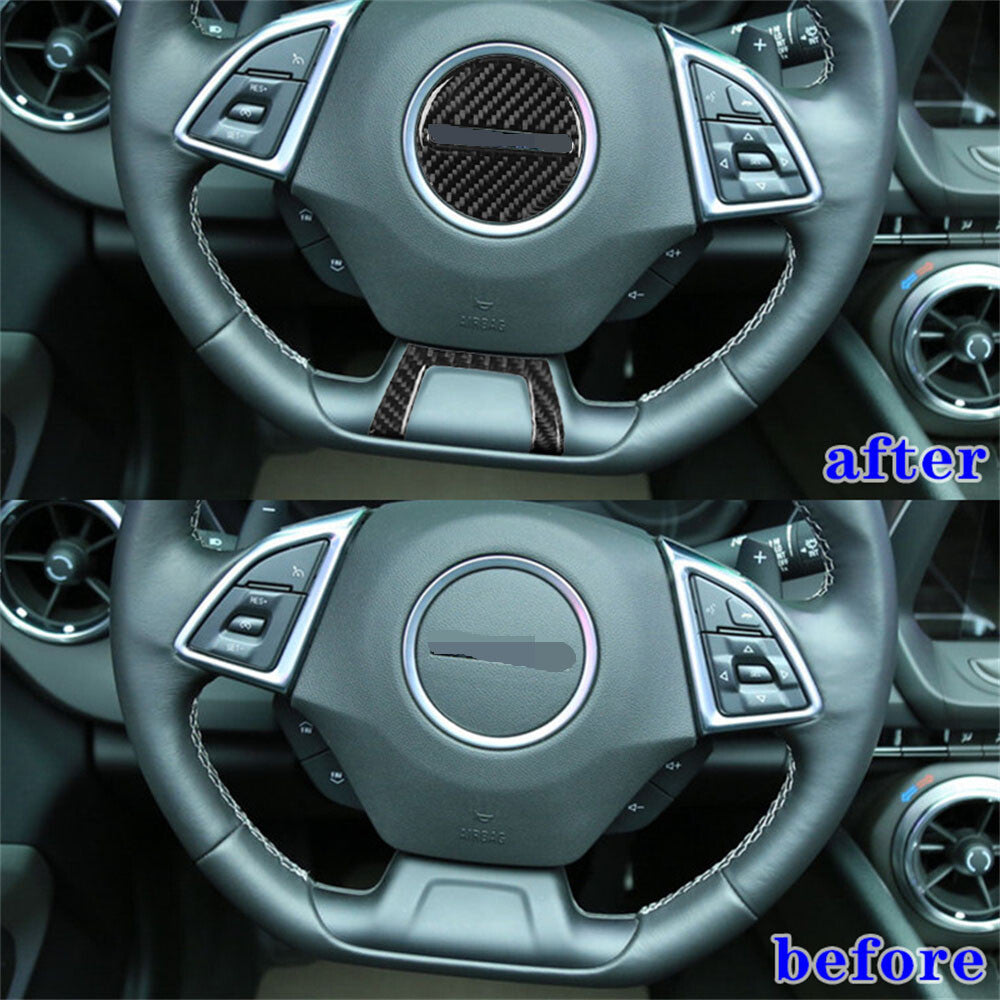 2¡ÁCarbon Fiber Steering Wheel Center Lower Trim for Chevrolet Camaro 2016-2023