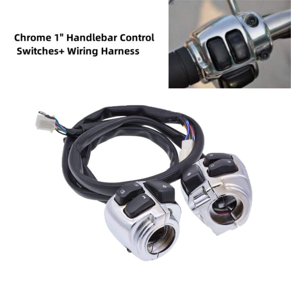 Chrome 1 Handlebar Control Switches+ Wiring Harness for Harley Sportster Dyna