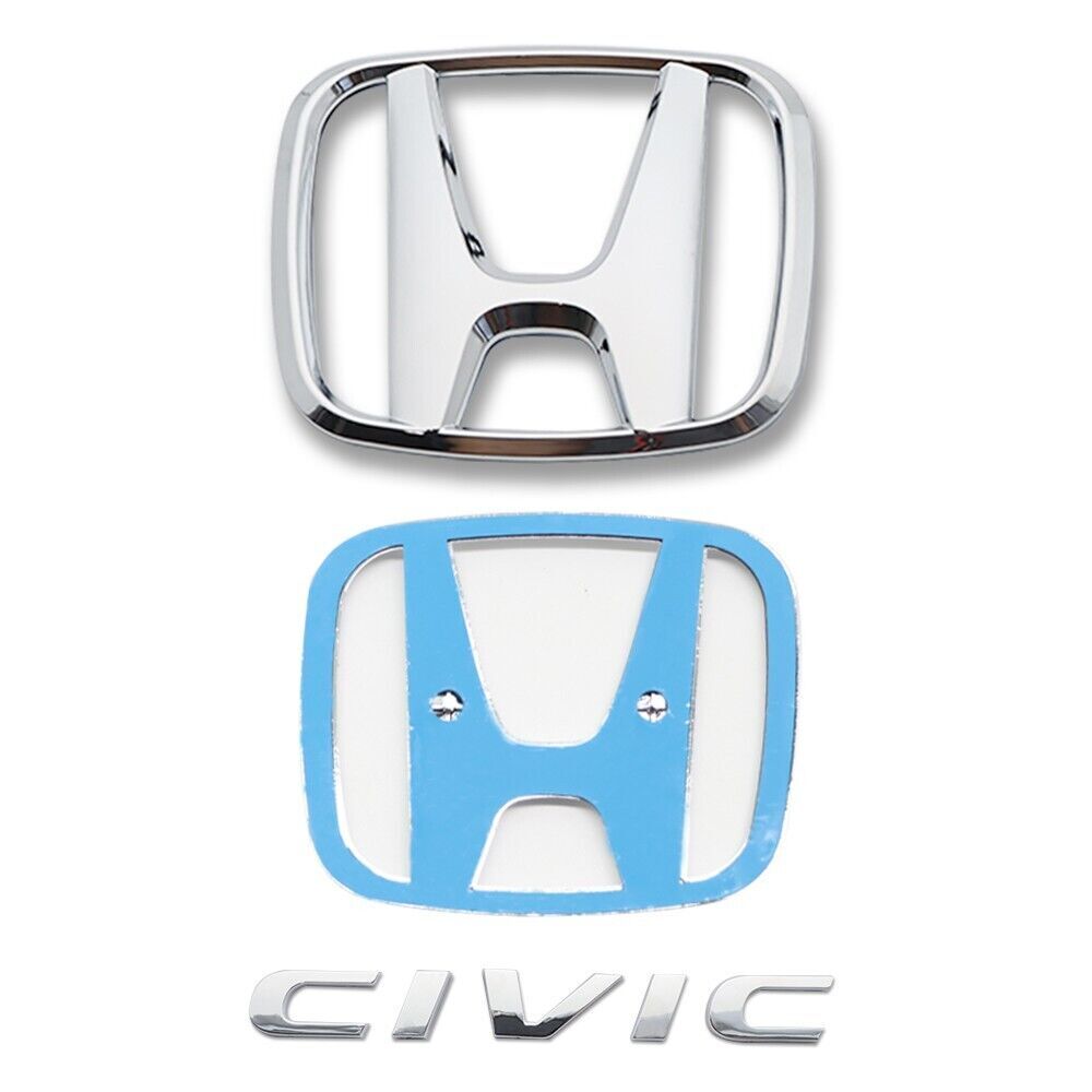 3-Pack Silver Embroidered Badges for H+CIVIC FC FK 2015-2021 Reinforced Stickers