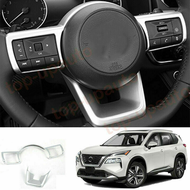 for Nissan Rogue 2021-2022 ABS Silver Steering Wheel Moulding Trim Frame Cover