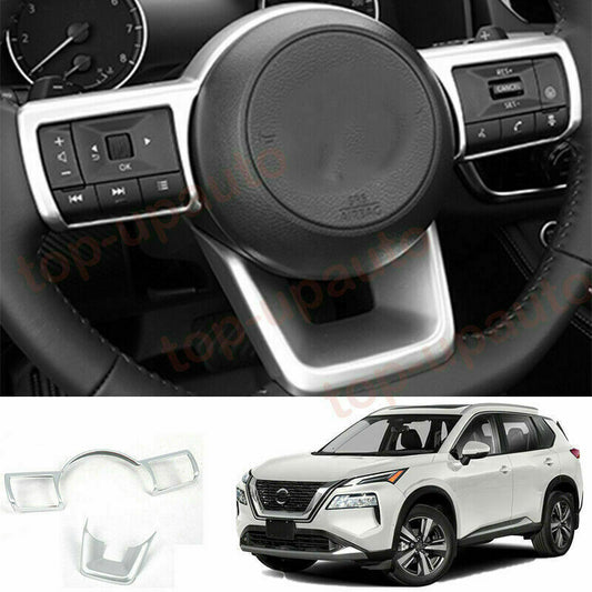 for Nissan Rogue 2021-2022 ABS Silver Steering Wheel Moulding Trim Frame Cover