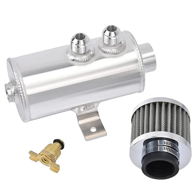Oil Catch Can Reservoir Tank w/Breather Filter Baffled Kit 10AN Aluminum SIilver