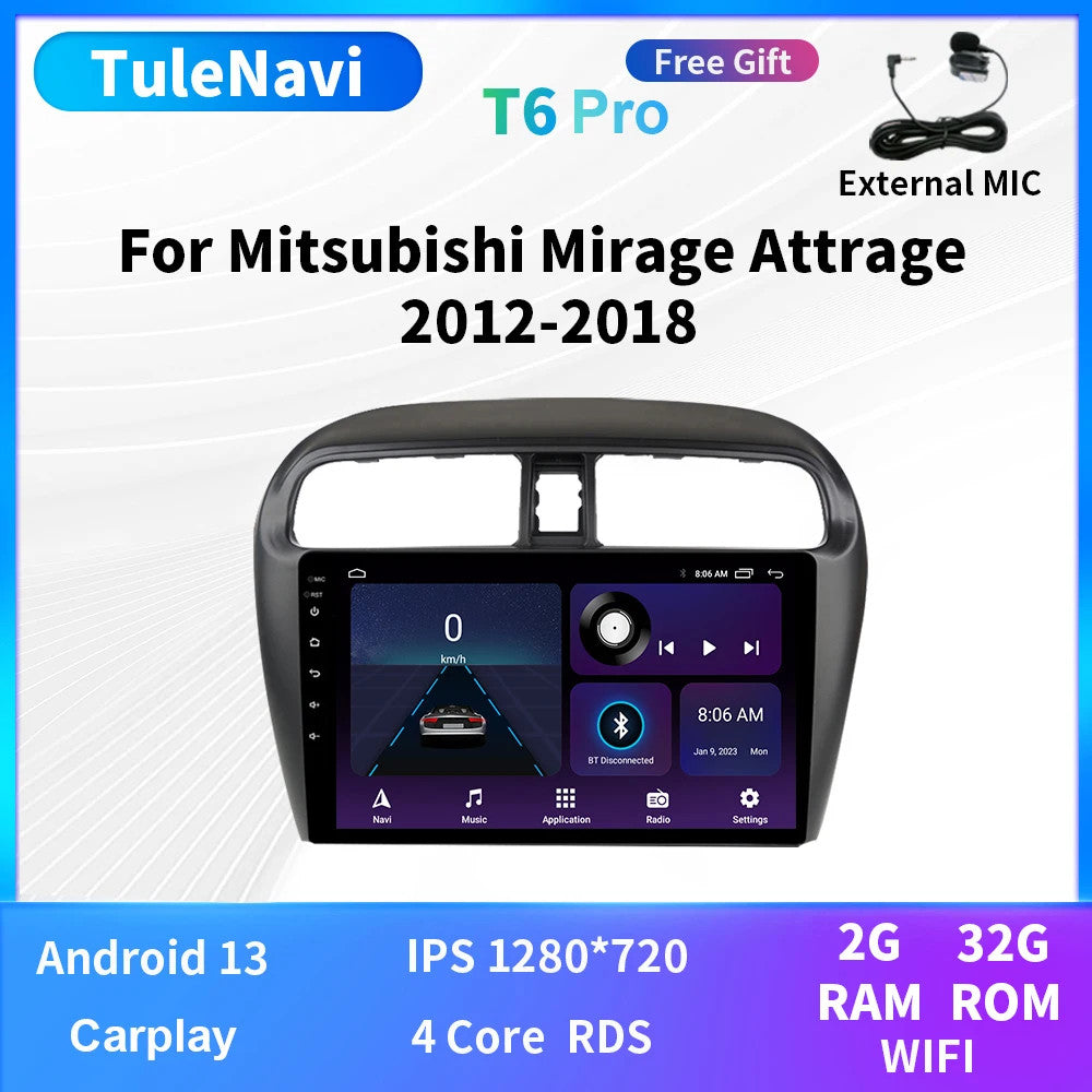 for Mitsubishi Mirage Attrage 2012-18 Android Auto CarPlay Car Radio GPS Screen