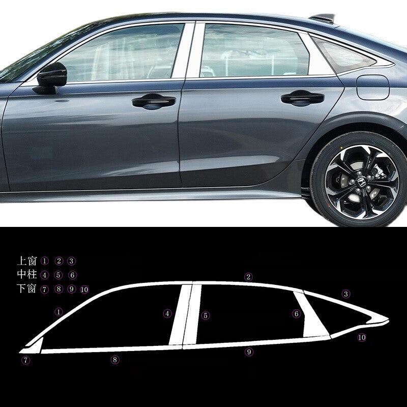 for Honda for Civic Sedan 2022-2023 Chrome Full Window Sill Trim Molding Cover trim