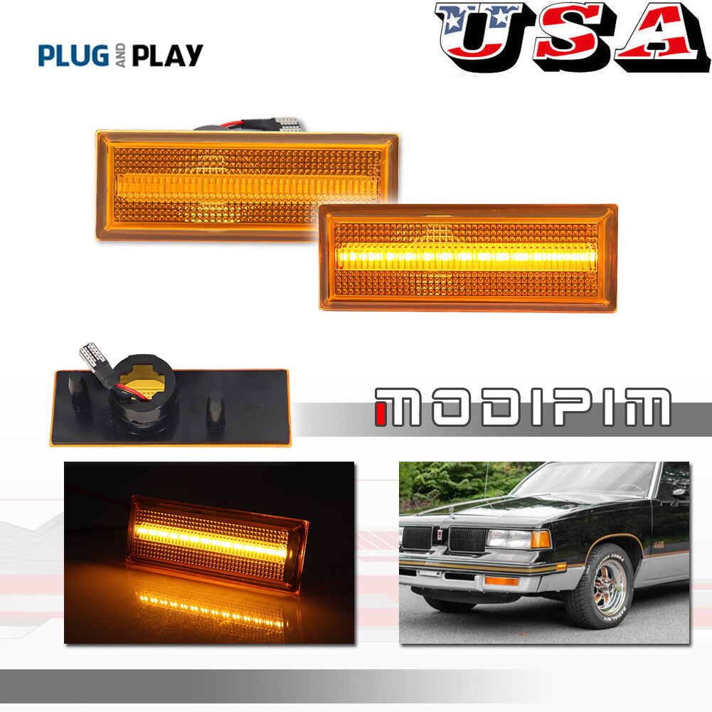 Suitable for 1981-1988 Cutlass 442 amber LED side marker lights and front fender lights, 2 pieces- v