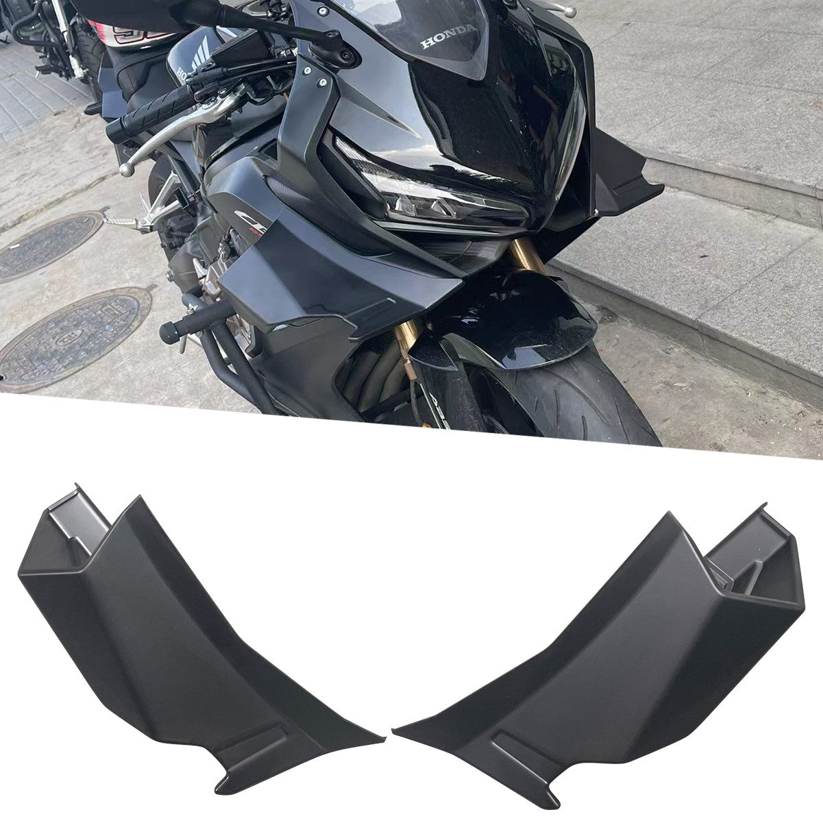 Side Winglets Wing Spoiler Fairing Black Matte for Honda CBR650R 2019-2026 Q