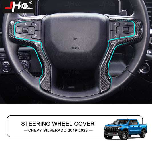 Real Carbon Fiber Steering Wheel Panel Cover Trim for Chevy Silverado 2019-2023