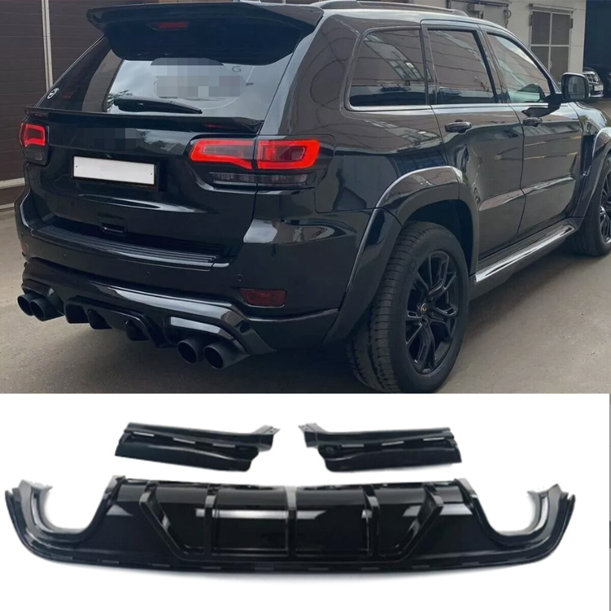 Gloss Black Fin Rear Bumper Diffuser for Jeep Grand Cherokee SRT 2014-2021 n
