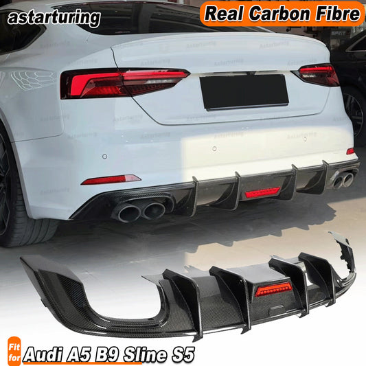 for Audi A5 B9 Sline S5 2017-2020 REAL Carbon Rear Bumper Lip Diffuser Spoiler