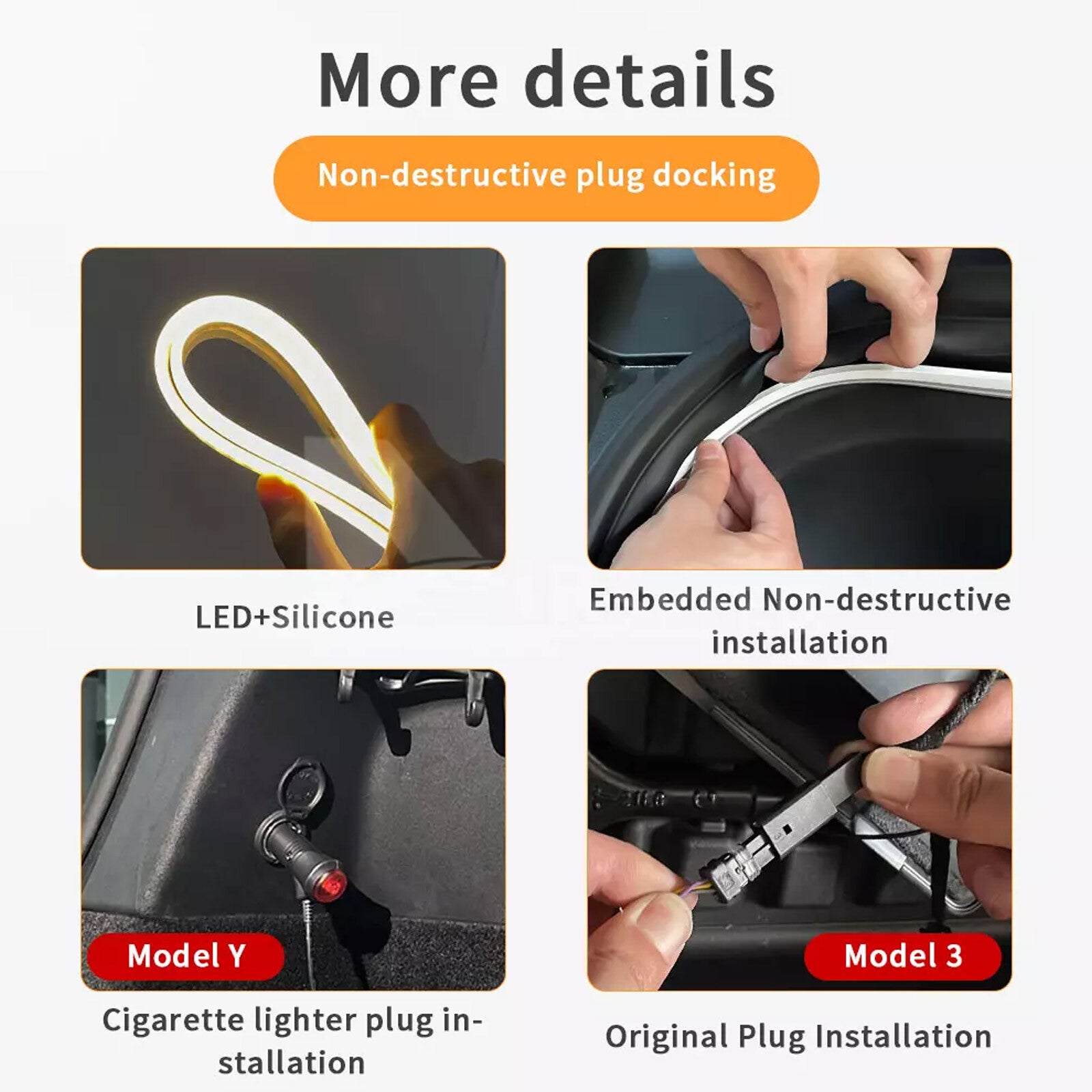 LED rear trunk light, interior ambient light, cool white, suitable for Tesla Model 3 (2018-22-)