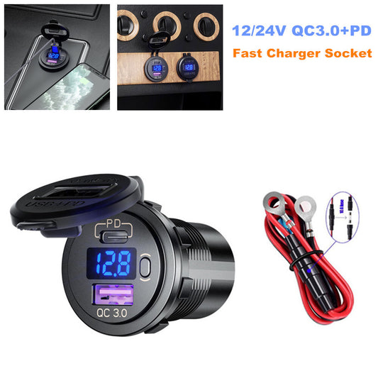 QC3.0+PD USB fast charger socket power adapter suitable for cars, motorcycles, and boats. n