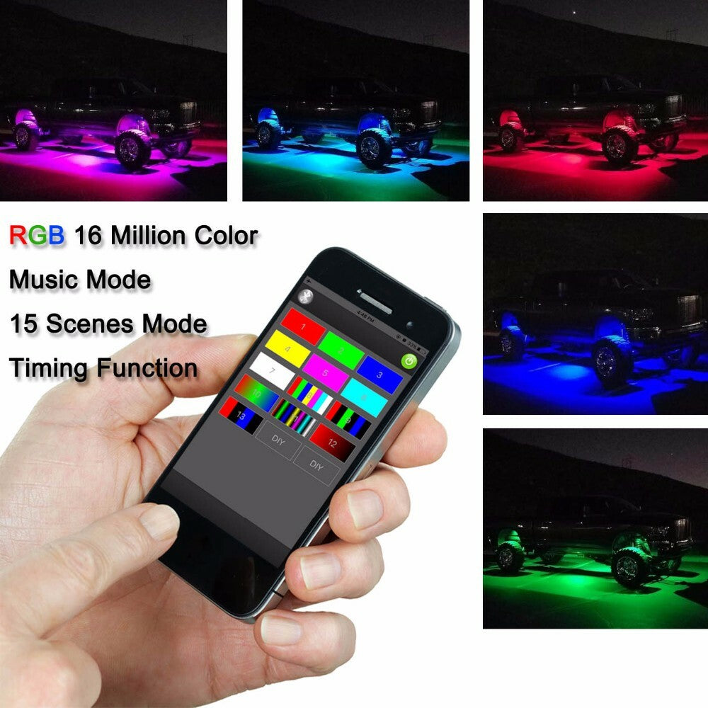 RGBW LED Rock Light 4 pods Kits For Off Road Truck Car ATV SUV Under Wheel 4X4-