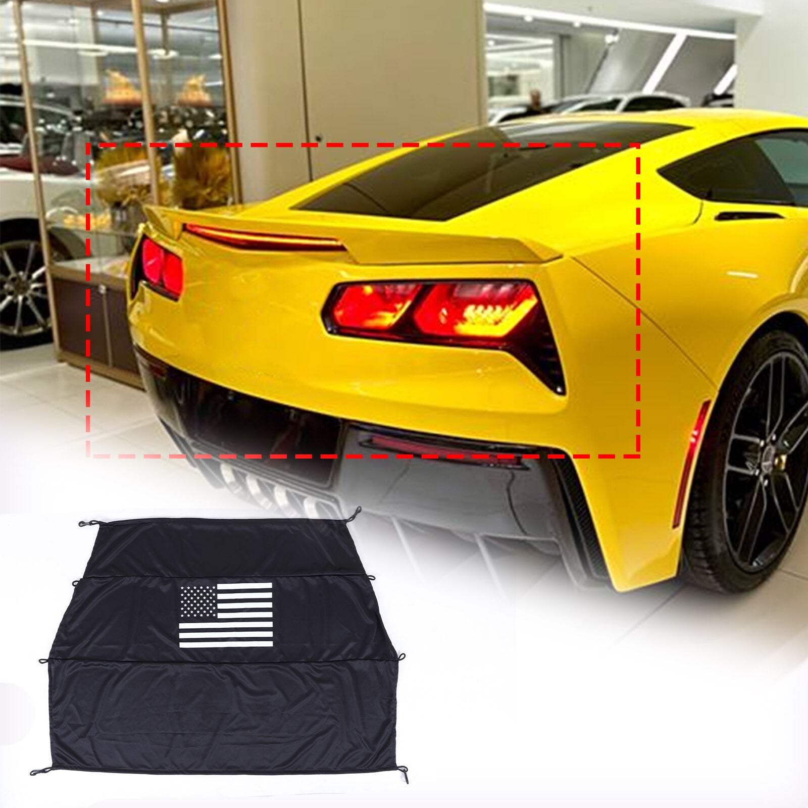 Rear cargo sunshade with secure under-trunk design suitable for CORVETTE C7 ZR1 2014-2019 American Flag. n