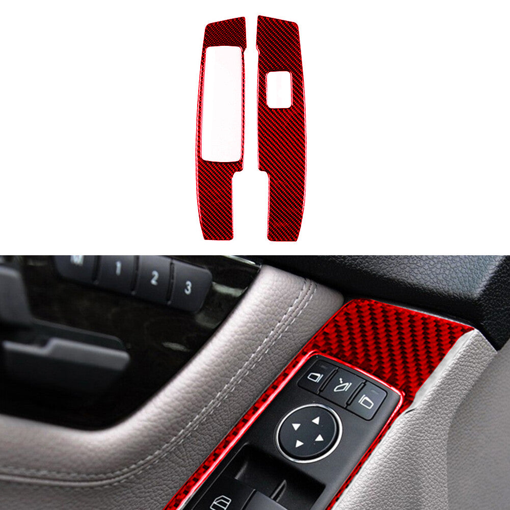 2x Red Carbon Fiber Window Control Panel Trim for Mercedes-Benz W204 2007-13