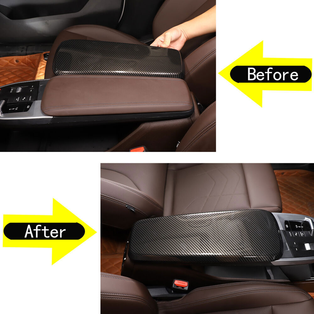 Carbon Fiber Look Inner Armrest Storage Box Trim Cover Fit for BMW X1 2023-2025