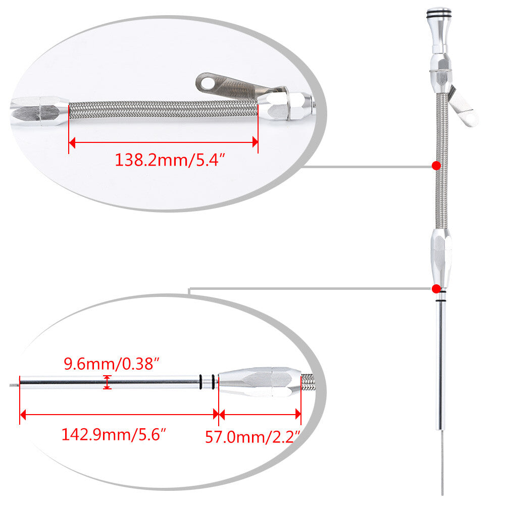 Stainless Braided Oil Pan Dipstick Passenger Side For SBC for Chevy 305 350 400 5.7