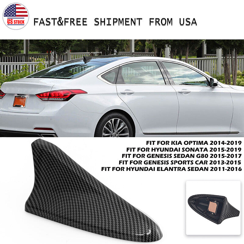 Carbon black shark fin roof antenna cover for Genesis Coupe and Sedan G80 2015-17 Q
