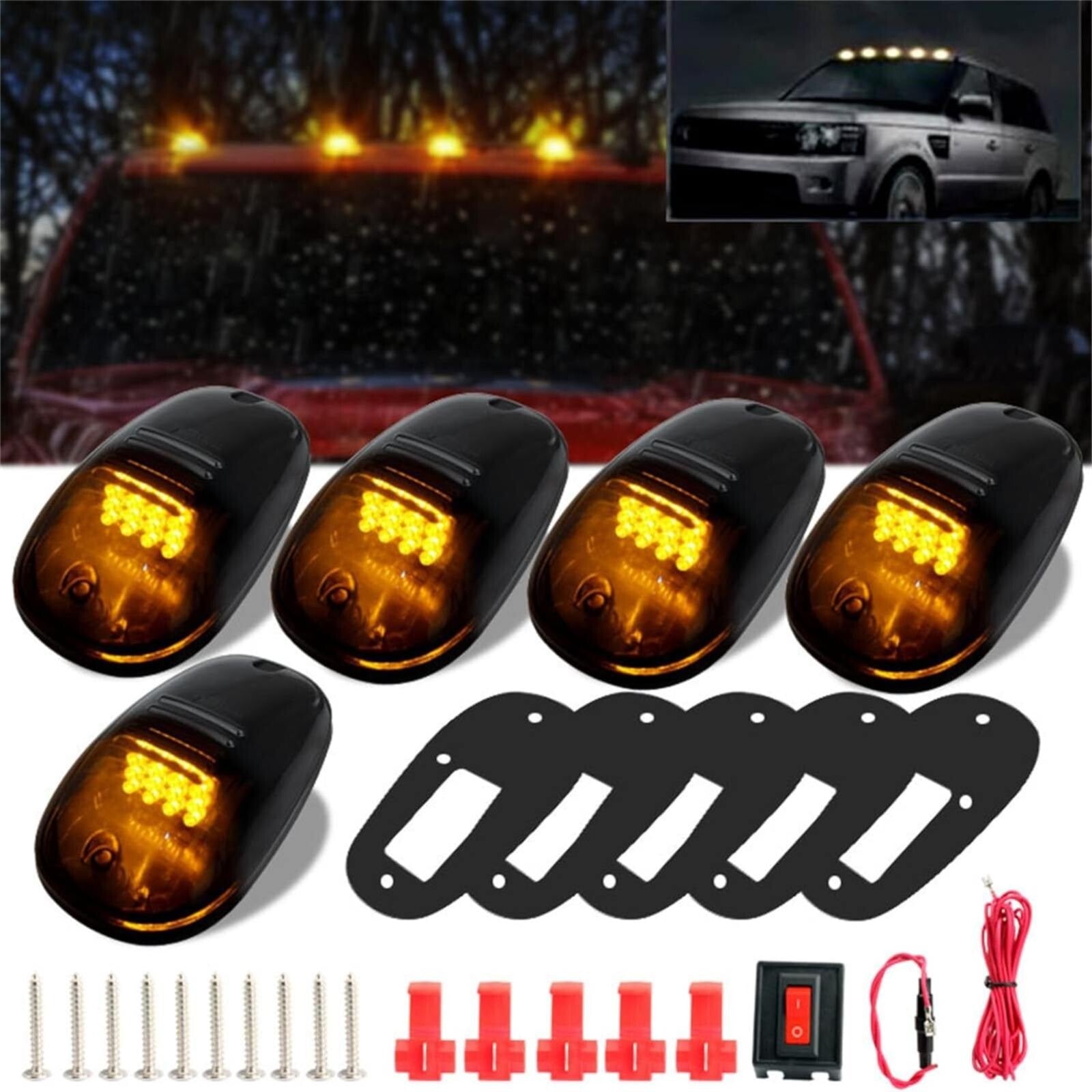 5-Pack Truck/SUV White/Amber Smoked Lens LED Cab Roof Marking Daytime Lights