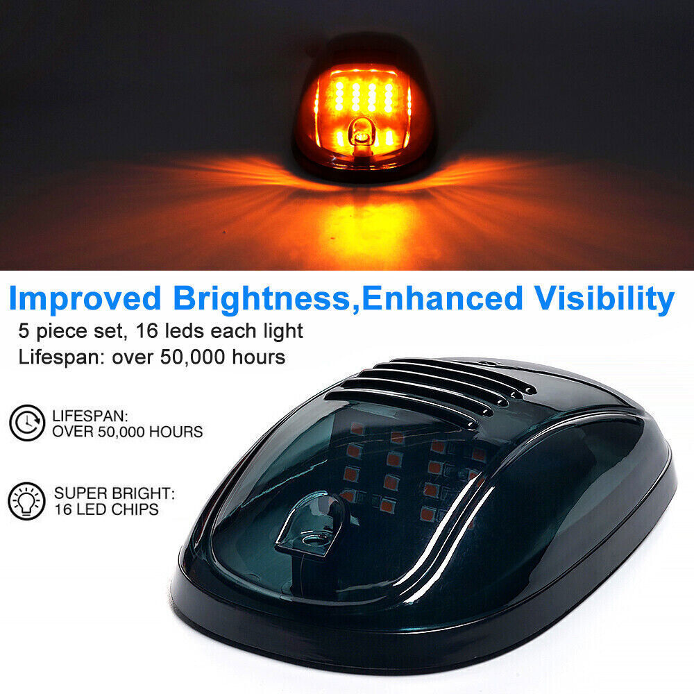 5 Piece LED Cab Roof Marker Running Light Kit Amber Smoked for Truck SUV Pickup- v