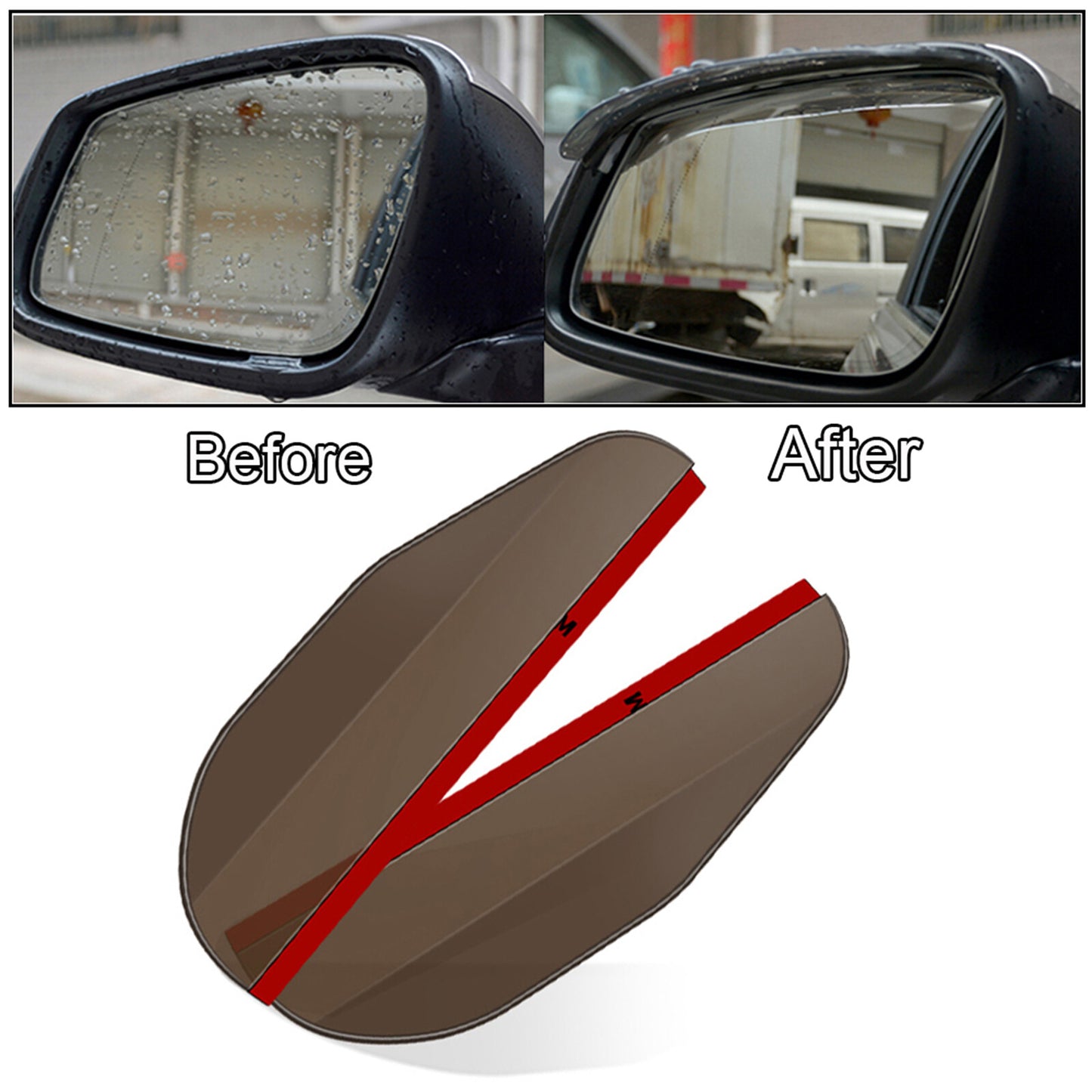 2x Universal Side Mirror Deflectors Rearview Mirror Eyebrow Rain Visor Rainproof