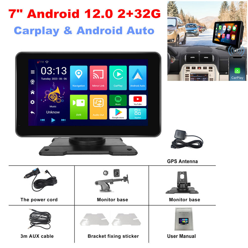 Android 12.0, 2+32G, 7-inch CarPlay Android Auto-Monitoring DVR, Wi-Fi, suitable for trucks, buses, and RVs. n