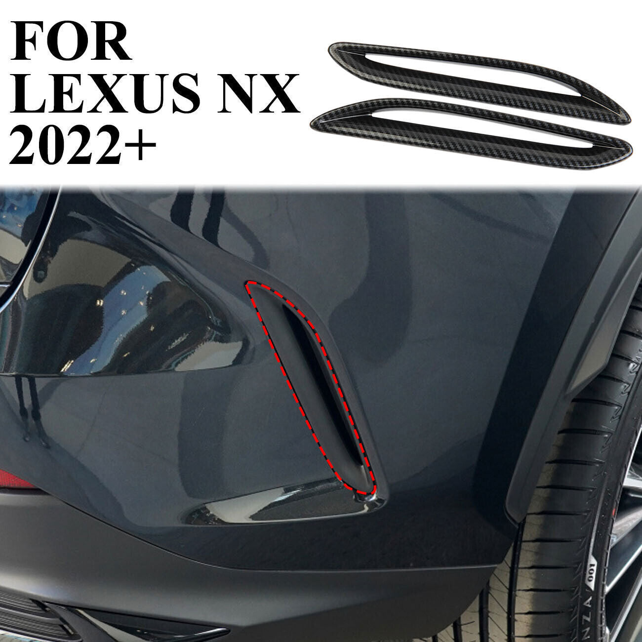 ABS Carbon Rear Bumper Air Vent Outlet Cover Trim For 2022-23 for Lexus NX 250 350 n