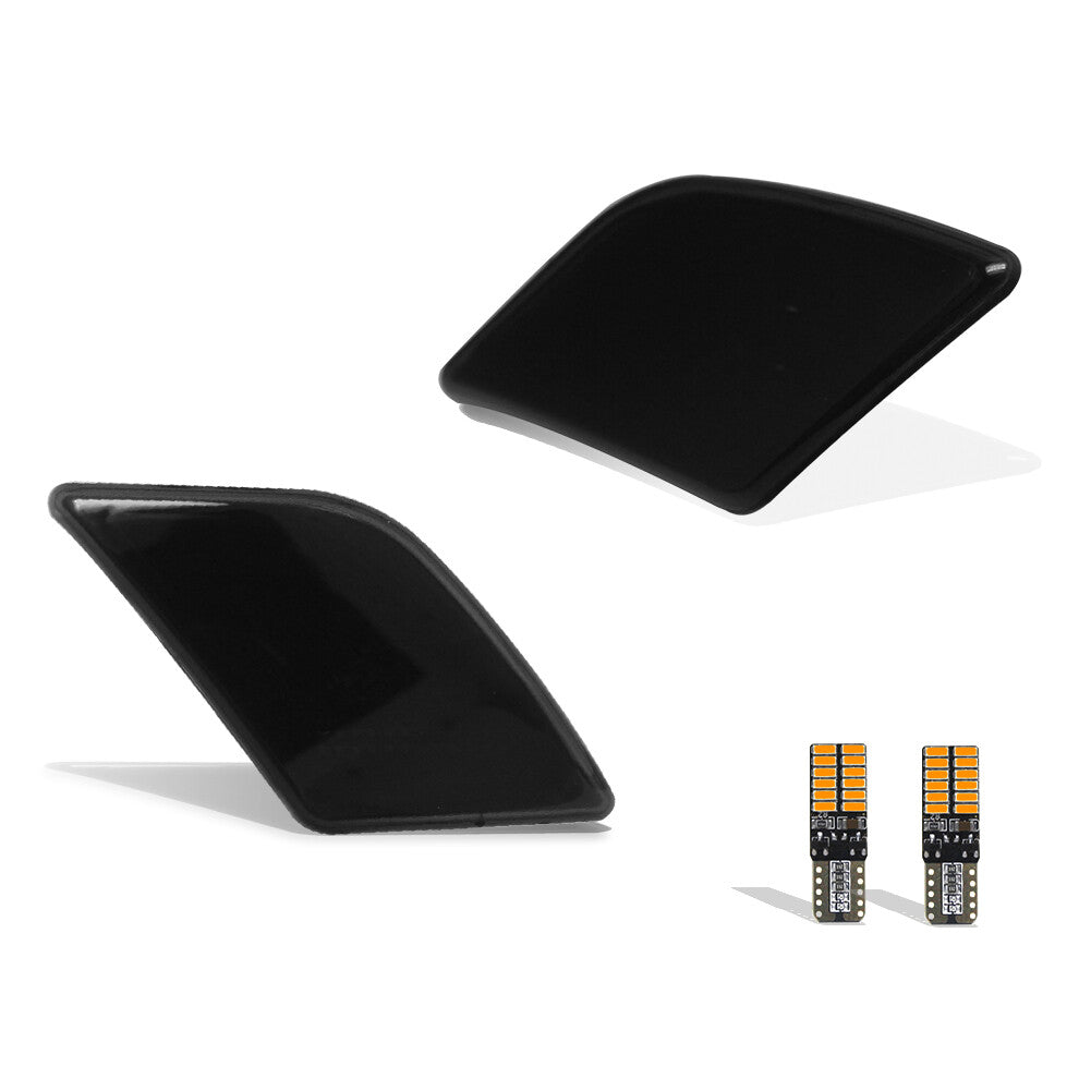 Front Black Side Marker Lights with Amber LED Bulbs for 2008 - 2011 for W204 C-Class - v