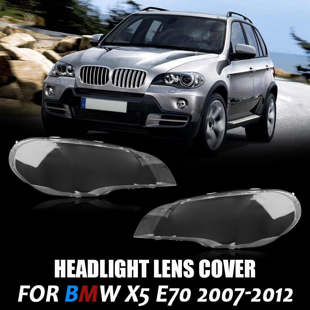 Pair Left right Headlight Cover Lamp Clear Lens Lampshade for BMW X5 E70 2007-13 Q