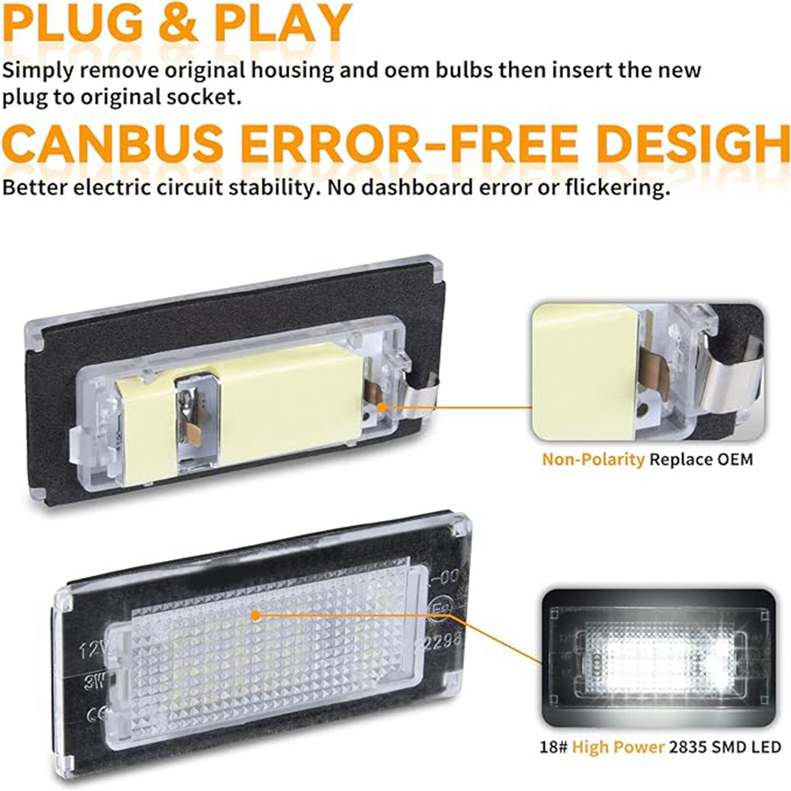 2x License Plate Lights for Mini Cooper R50 01-06 R52 Convertible 04-08 R53 02-06 Q