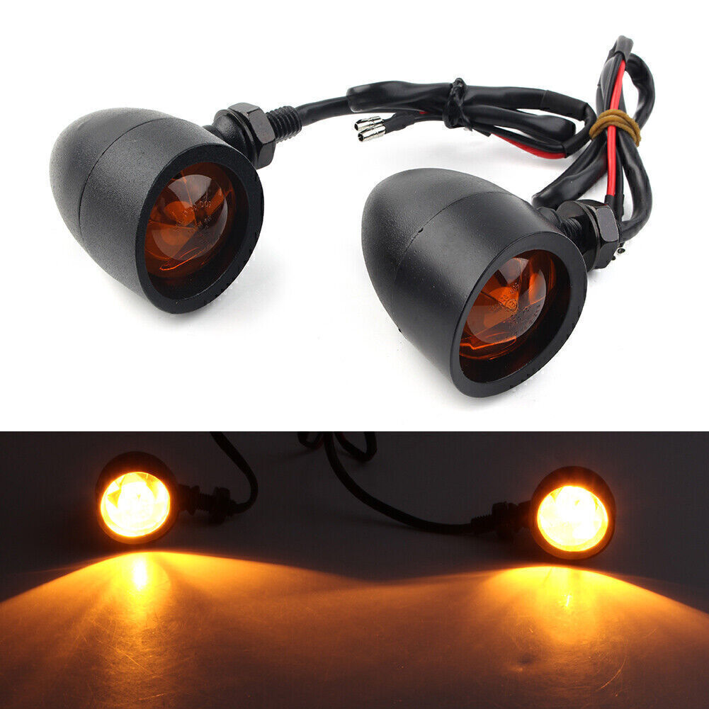 Black Universal Retro Motorcycle Turn Signals Indicator Light Q