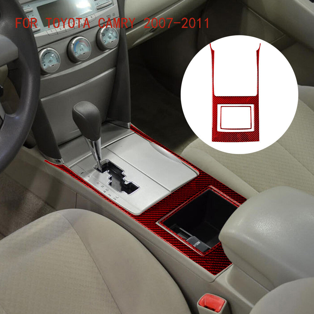 Red Carbon FiberGear Shift Panel Cover Trim Sticker for Toyota for Camry 2007-2011