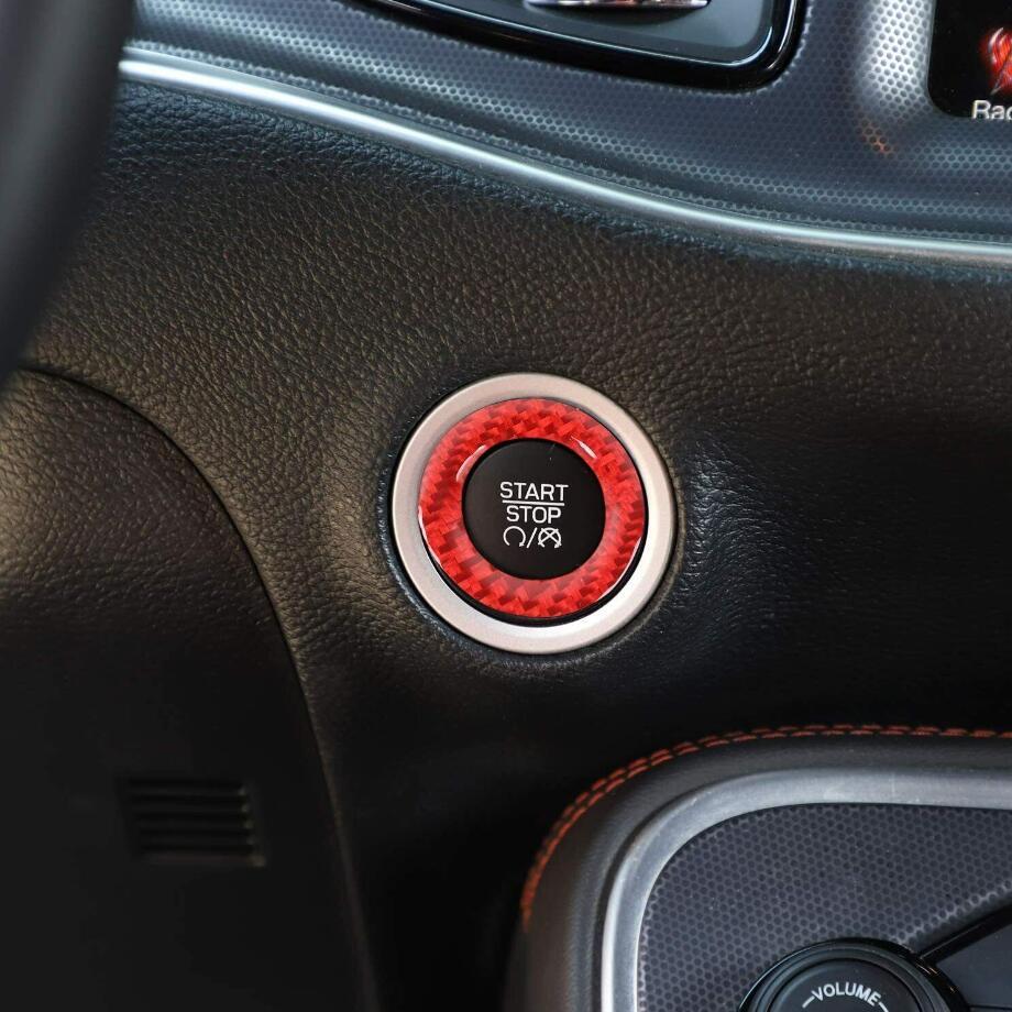 For 10-23 for Dodge Charger Red Carbon Interior Engine Start Stop Switch Button Trim v