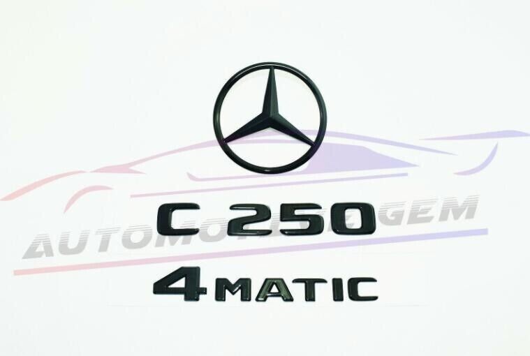 C250 4MATIC rear star badge, glossy black lettering badge for AMG for Mercedes W204