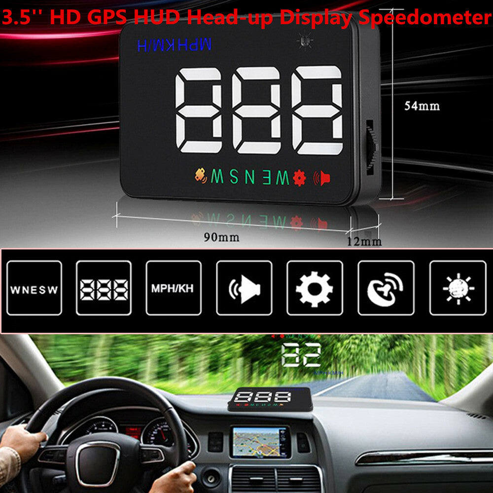 3.5-inch HD GPS HUD screen head-up display for car alarm detectors and real-time speedometer - n