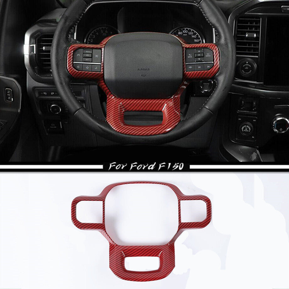 Steering Wheel Decor Cover Trim For F150 21-23 Accessories Red Carbon v