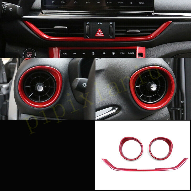for Kia Forte 2019 2020 5pcs ABS Red Dashboard Air Vent Frame Kit Cover Trim