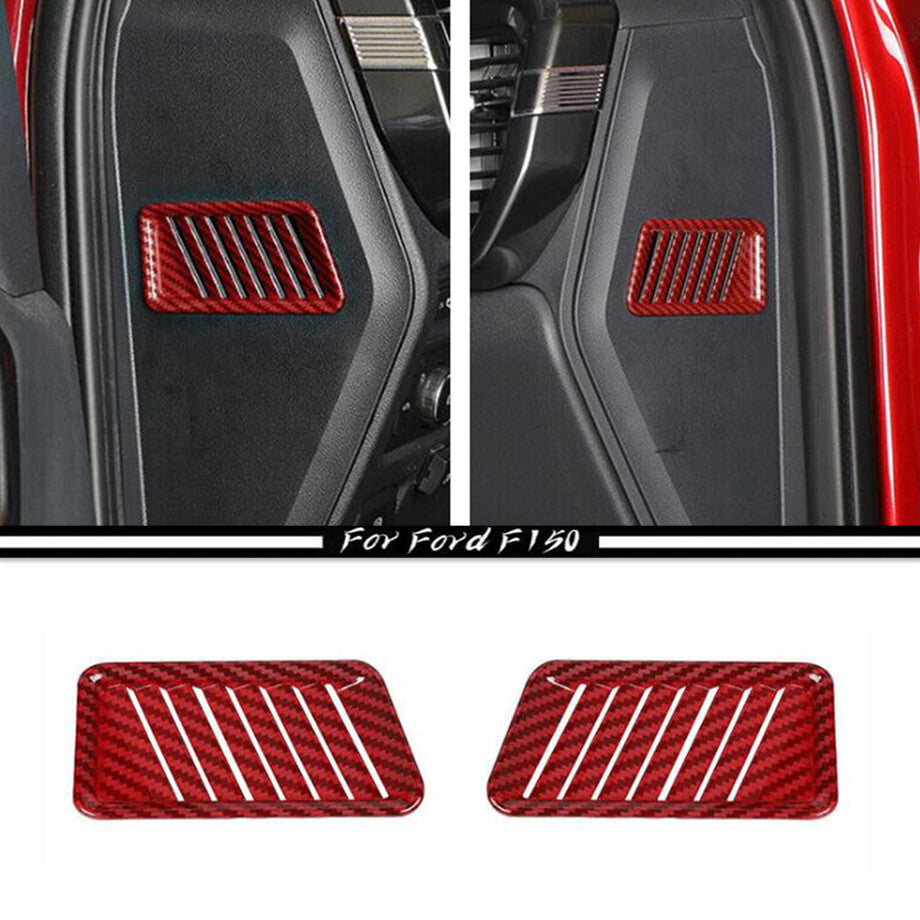 For 21-23 F150 Red Carbon Fiber Dash Side Air Vent Outlet Covers Trim v