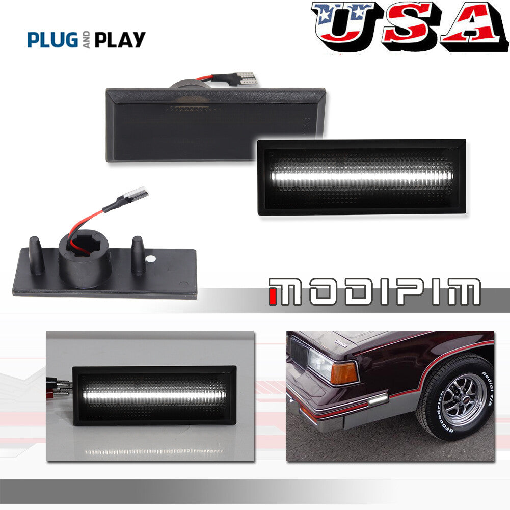Suitable for 1981-1988 Cutlass smoked lens front fender white LED side marker light- v