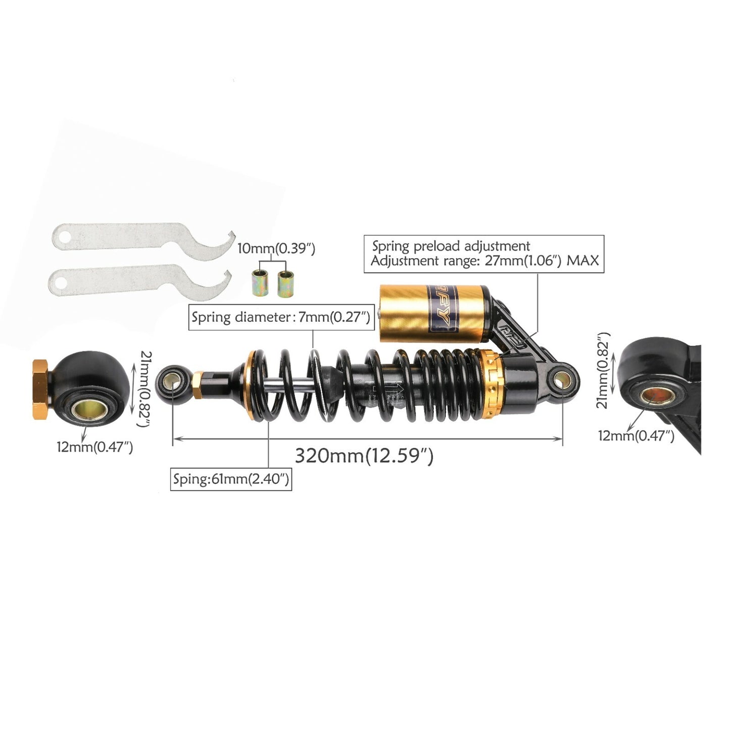 320mm Motorcycle Rear Back Shock Absorber For Pit Trail Dirt Bike ATV Quad 540lb