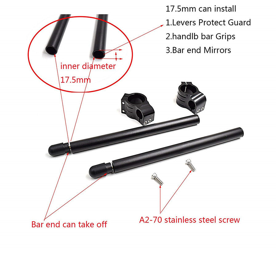 HANDLEBAR, 7/8, CLIP-ON, 35MM, Fork Tube, BLACK, CAFE RACERS, BOBBERS,Universal Q