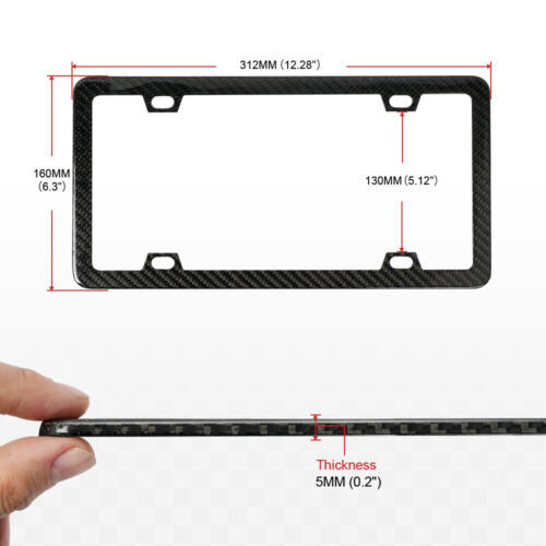 2PCS Real Carbon Fiber Finish 4 Holes Slim License Plate Frame w/UV Resistant Q