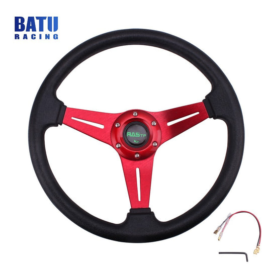 Universal Red Racing Steering Wheel 13.8/350mm Vinyl Leather Aluminum