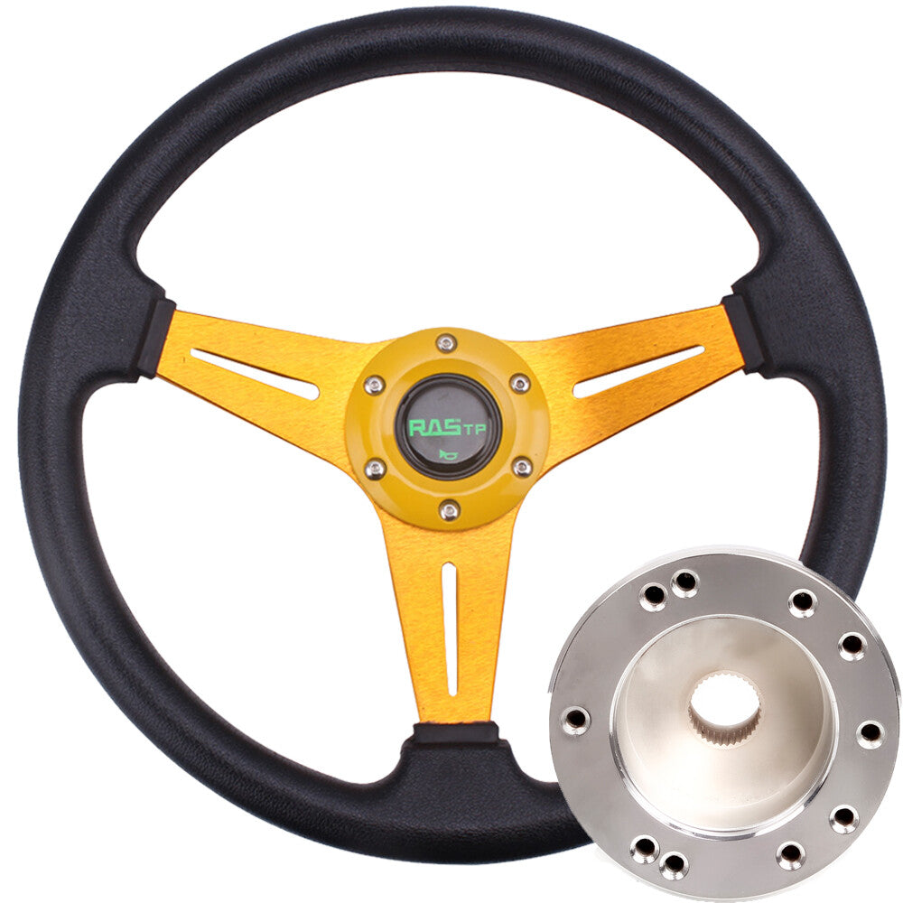 350mm Gold for Golf Cart Steering Wheel Accessories+Silver Adapter For Club car for DS