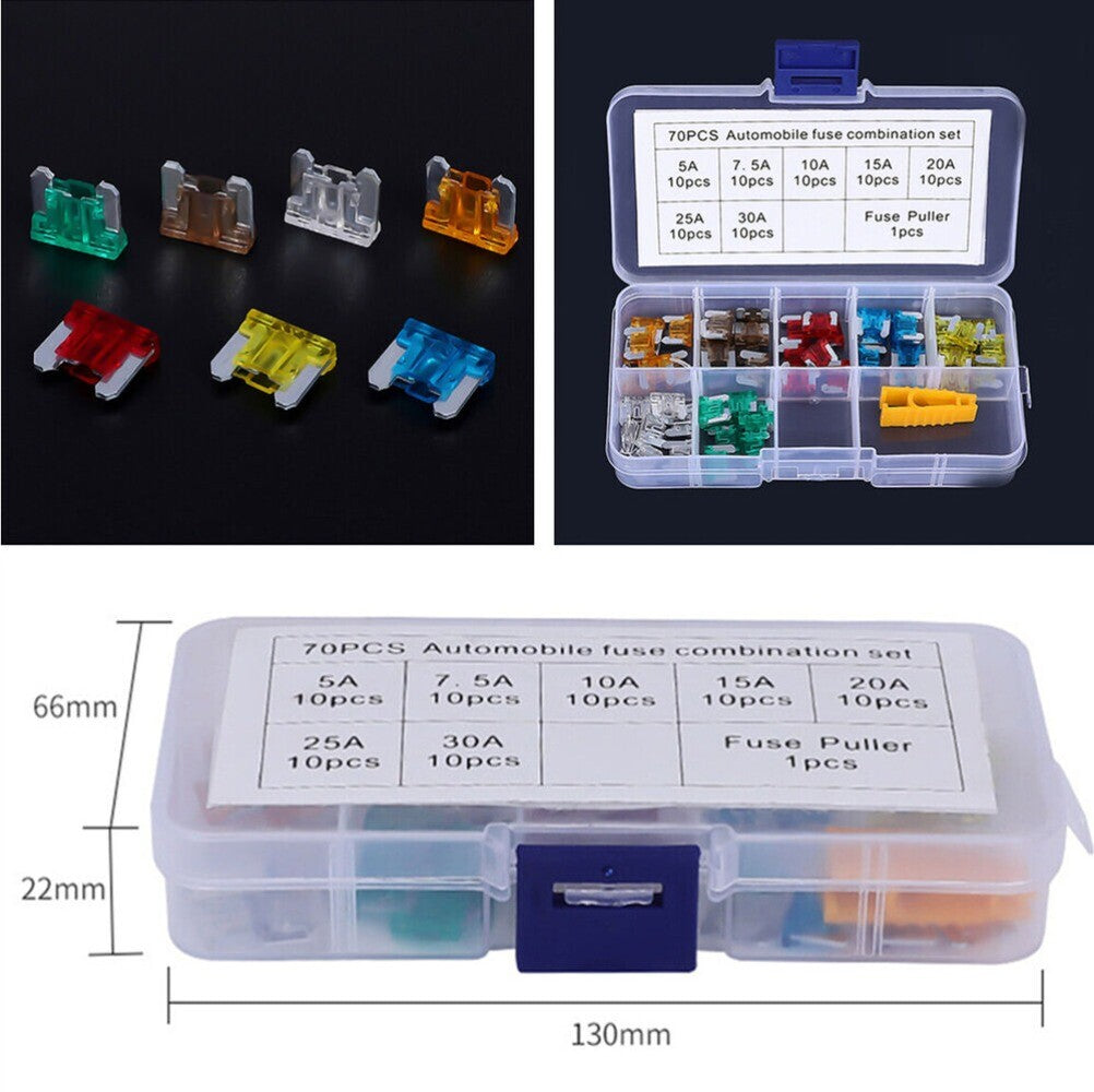 70pcs Car Micro Blade Fuse Assortment Kit 5A 7.5A 10A 15A 20A 25A 30A W/ Puller n