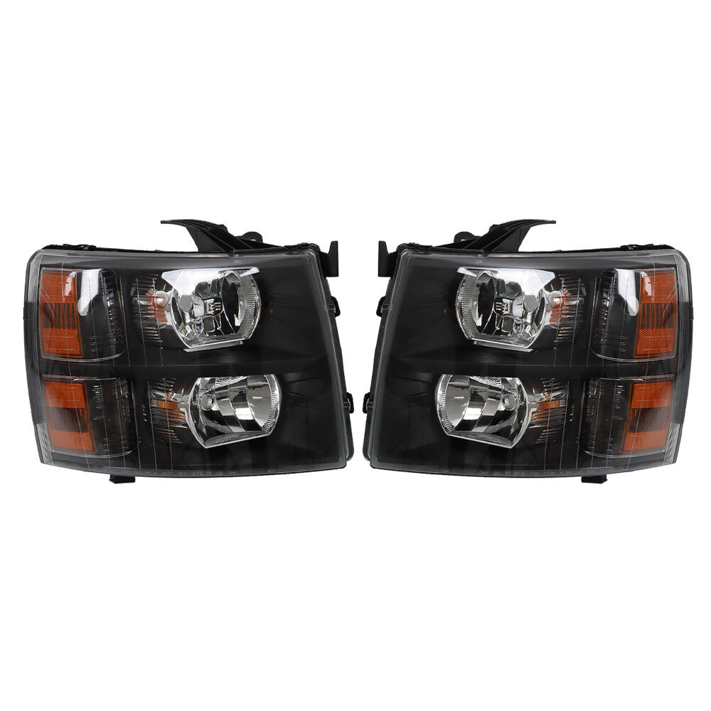 Suitable for 2007-2014 Silverado 1500-3500 HD Headlights (Pair) - Black Clear n