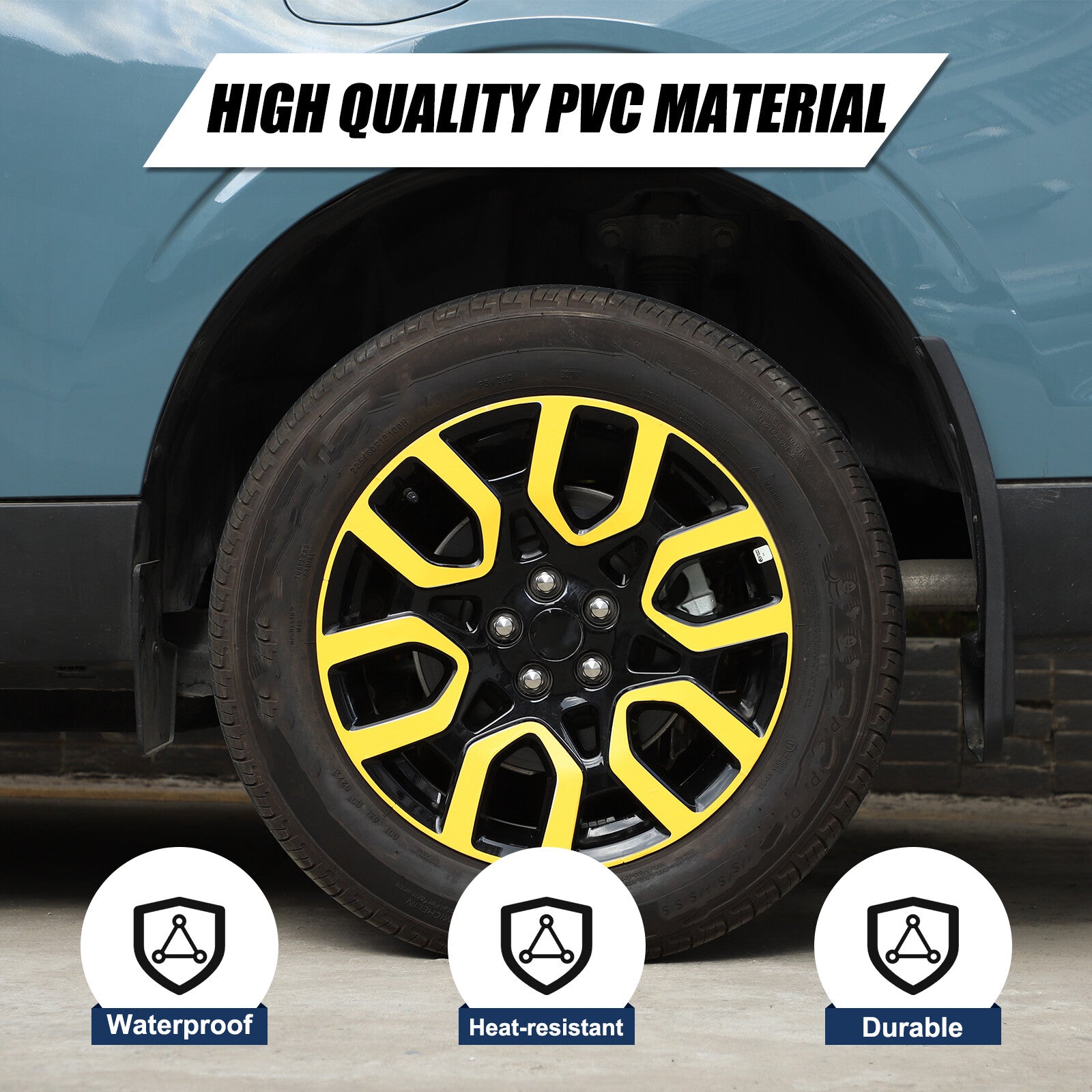 Yellow wheel, tire, and rim trim stickers for the Maverick 2022+ n