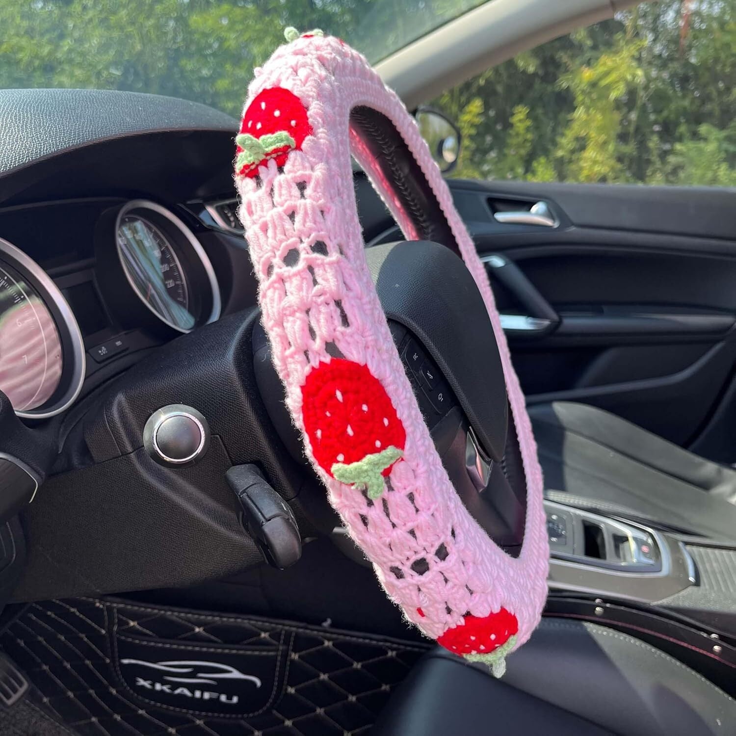 14-15in Boho Crochet Steering Wheel Cover Strawberry Steering Wheel Protector