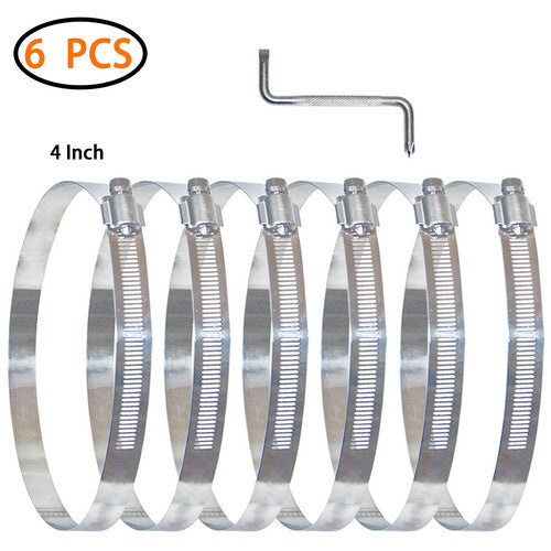 4-inch hose clamps, 6-piece set, stainless steel pipe clamps with Z-wrench