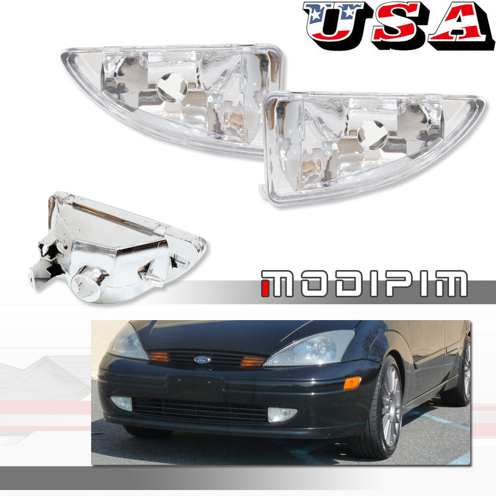 Clear Silver Front Side Driving Fog Lights Pair for 2000 - 2004 Focus - v