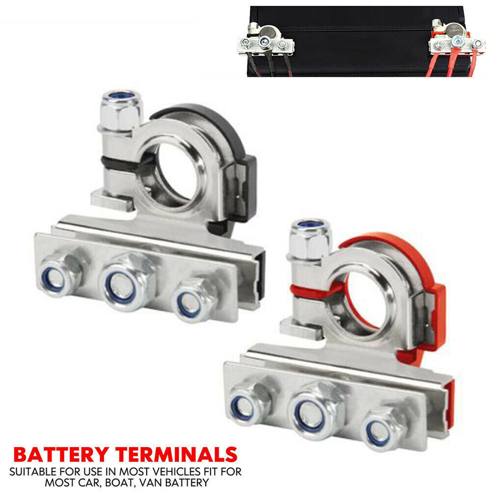 2 battery terminal connectors with 3 top post positive and negative ports for car/boat use. n